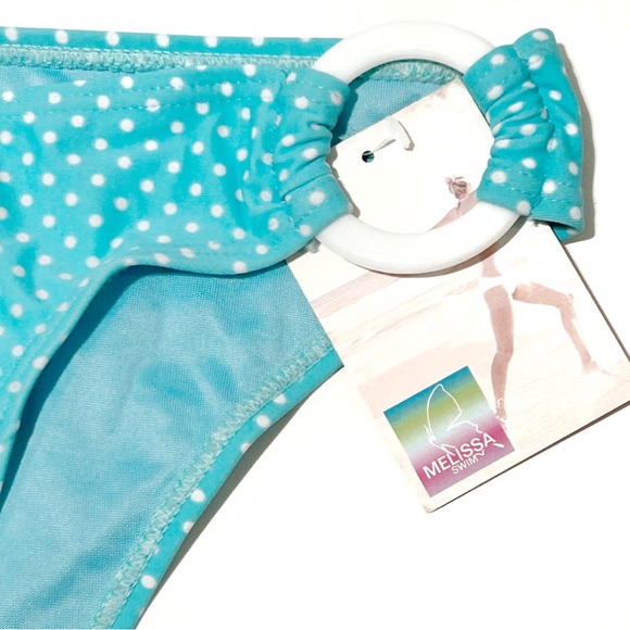 Melissa Swim Bikini Bottoms Light Blue White Polka Dots O-Ring Hips Size Small - Picture 3 of 8